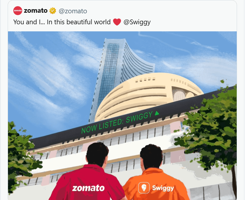 Zomato Cheers for Swiggy as It Makes Stock Market Debut