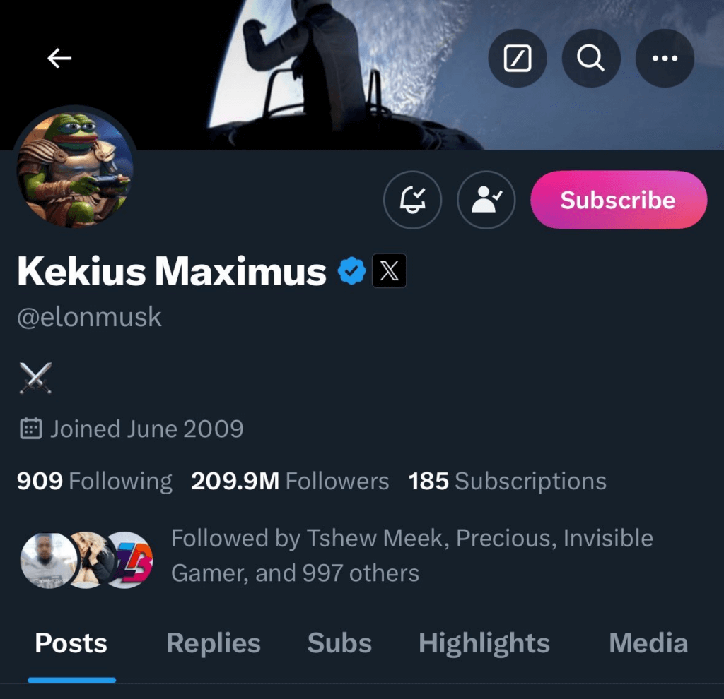 Elon Musk's New Avatar ‘Kekius Maximus’ Triggers 900% Surge in Memecoin