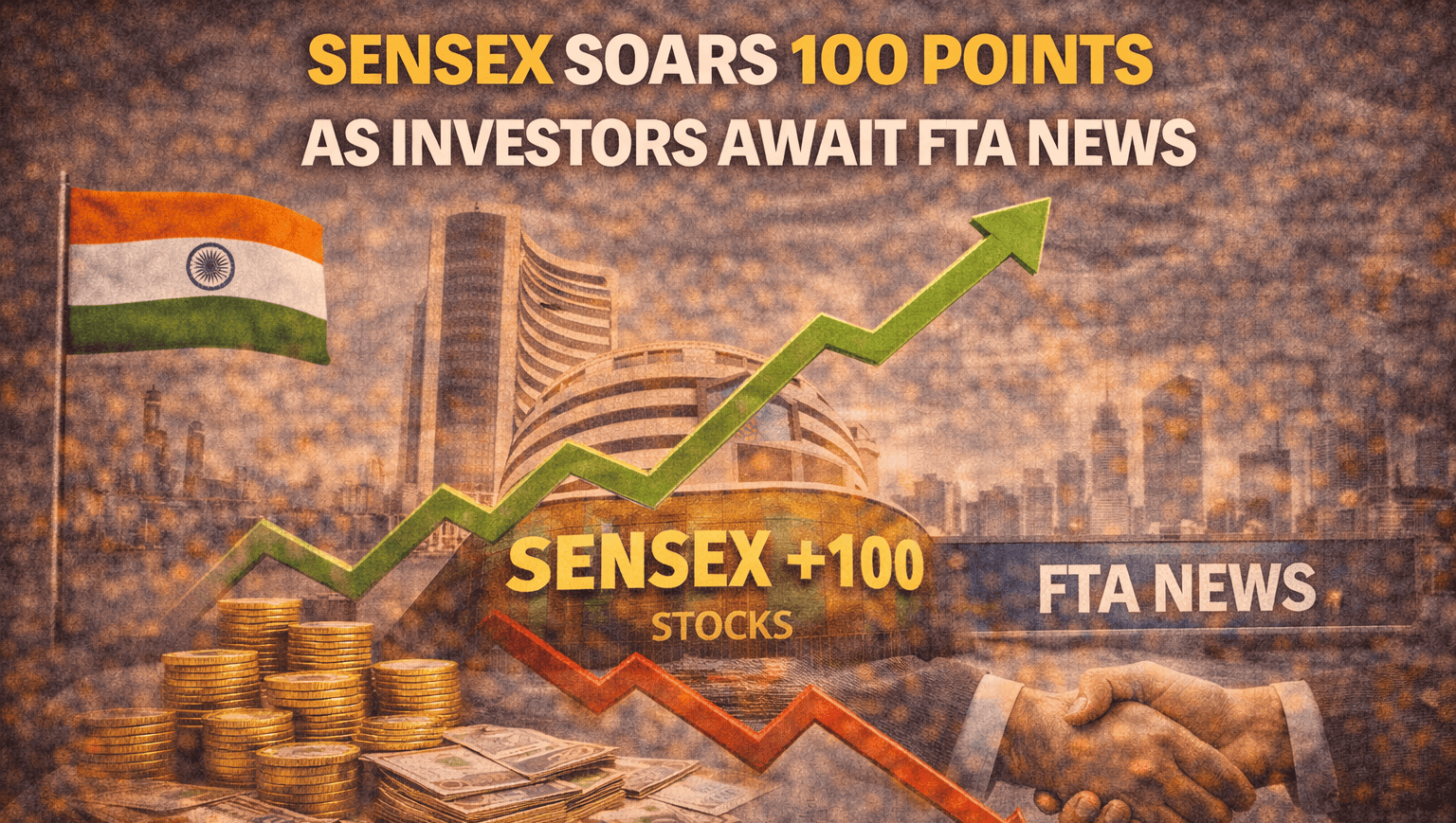 Sensex Soars 100 Points as Investors Await FTA News