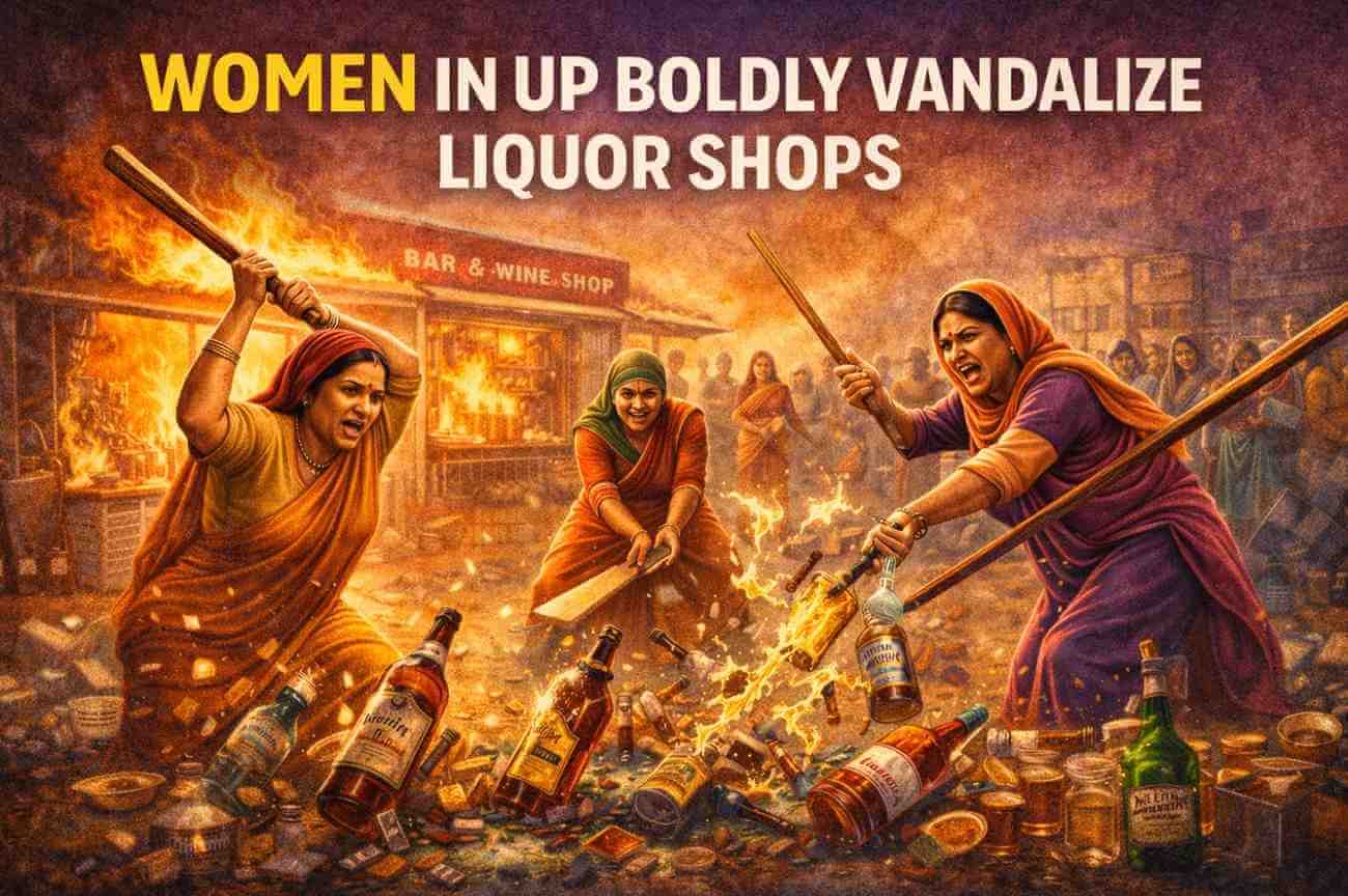 उत्तर प्रदेश की महिलाओं ने शराब की दुकानों को नुकसान पहुंचाया