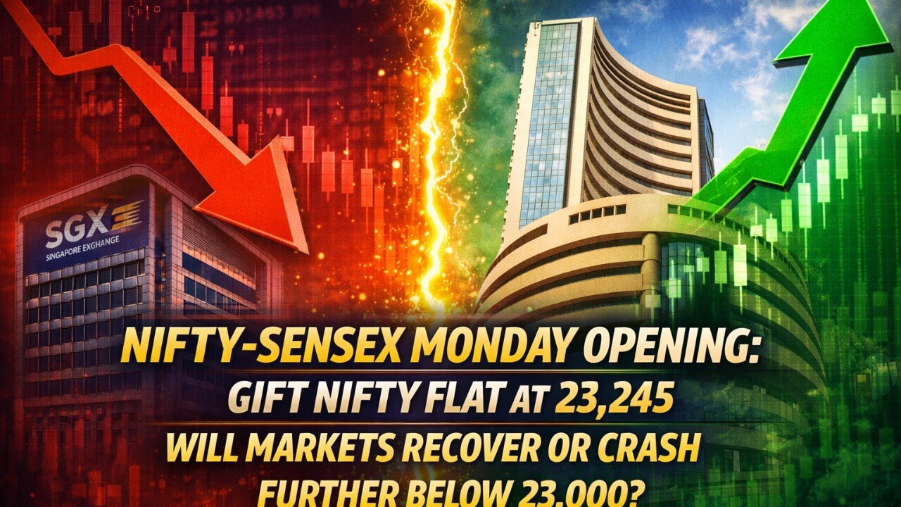 Nifty-Sensex सोमवार ओपनिंग: GIFT Nifty 23,245 पर फ्लैट — क्या बाजार 23,000 के नीचे जाएगा?
