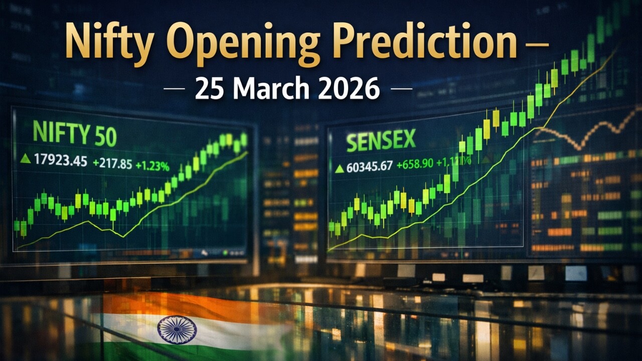 25 मार्च 2026 के लिए Nifty 50 ओपनिंग प्रेडिक्शन – Sensex, Bank Nifty के प्रमुख स्तर और बाज़ार का पूर्वानुमान