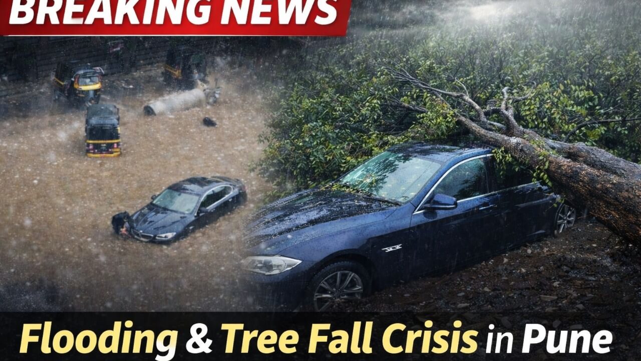 Unseasonal Rain, Hailstorm Lash Pune; Tree Falls on Car in Kondhwa, Waterlogging Disrupts Traffic Across City