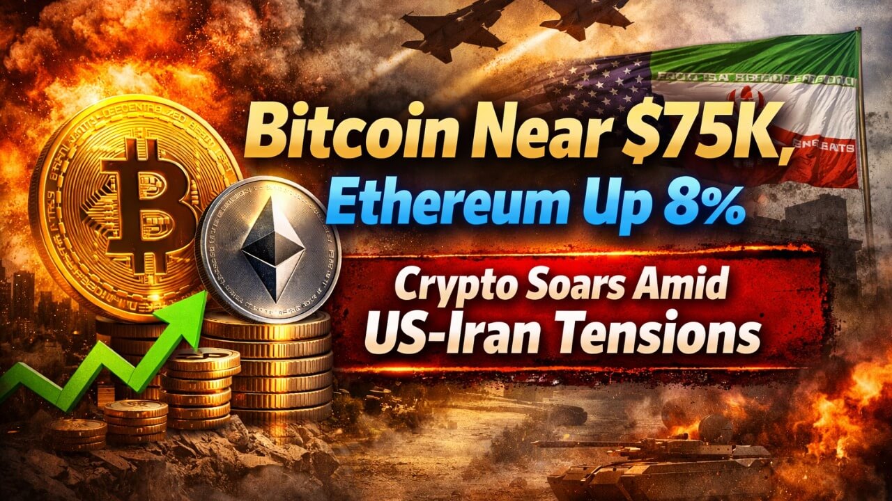 बिटकॉइन $75K के करीब, एथेरियम 8% उछला: US-Iran तनाव से क्रिप्टो मार्केट में तेजी